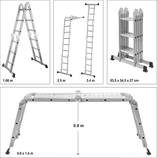 МНОГОФУНКЦИОНАЛЬНАЯ ЛЕСТНИЦА 5В1 4X3 СКЛАДНАЯ 150КГ 3,4М