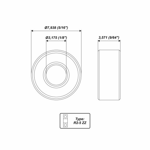 R2-5 ZZ Łożysko kulowe 5/16 x 1/8 x 9/64
