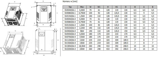 Falownik 3fazowy SV055iG5A-4 do silnika 5,5kW 12A