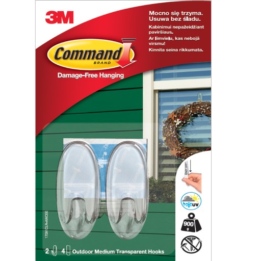 HAKI PRZEZROCZYSTE COMMAND 3M OUTDOOR 0,9KG 2 SZTUKI + 4 PASKI MOCUJĄCE