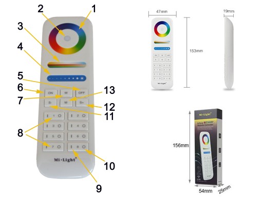 MILIGHT FUT089 РАДИО СВЕТОДИОДНЫЙ ПУЛЬТ ДИСТАНЦИОННОГО УПРАВЛЕНИЯ RGB+CCT 8 ЗОН