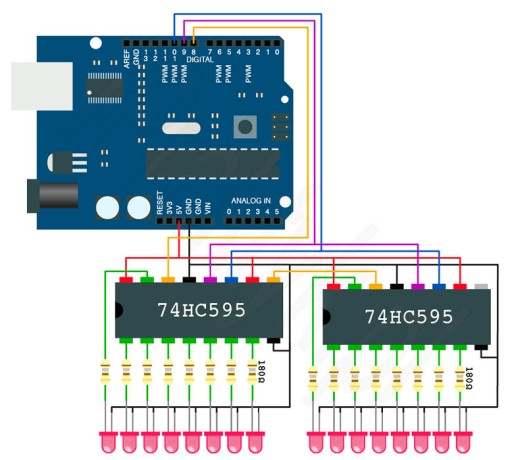 5x 74Hc595 Расширитель портов Arduino со сдвиговым регистром