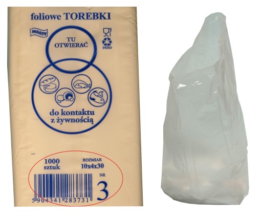 WORECZKI ŚNIADANIOWE HDPE 10x4x30 foliowe 1000szt