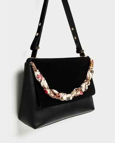 Сумка-мессенджер ZARA, шарф, черный 8061/204