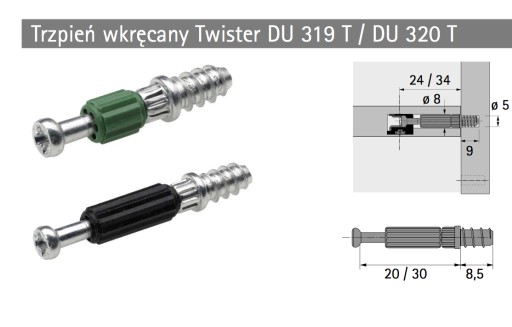 TWISTER DU 319 Т-образный штифт (20 шт.) фи5 мм HETTICH