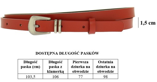 Pasek damski do sukienki 1,5 cm SKÓRA POMARAŃCZOWY