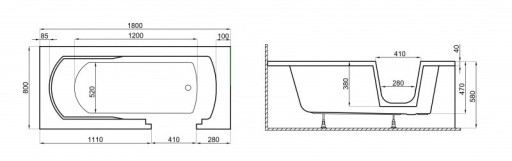 Акриловая ванна POLIMAT 180X80 AVO WHITE HOUSING