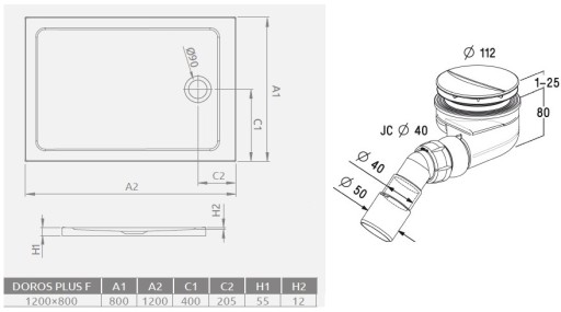 RADAWAY ДУШЕВОЙ ПОДДОН ПРОСТОК ДОРОС ПЛЮС F 120x80+СИФОН