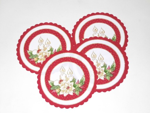 SERWETA ŚWIĄTECZNA OKRĄGŁA - 35 x 35 cm - BORDO + ZŁOTY BROKAT
