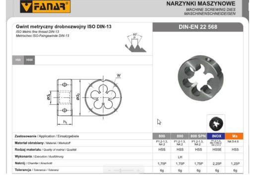 МАТРИЦА M14x1,5 DIN-22568 6g HSSE INOX (FANAR)