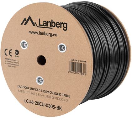 КАБЕЛЬ LAN CAT 6 для улицы, 305 м, ВИТАЯ ПАРА Lanberg