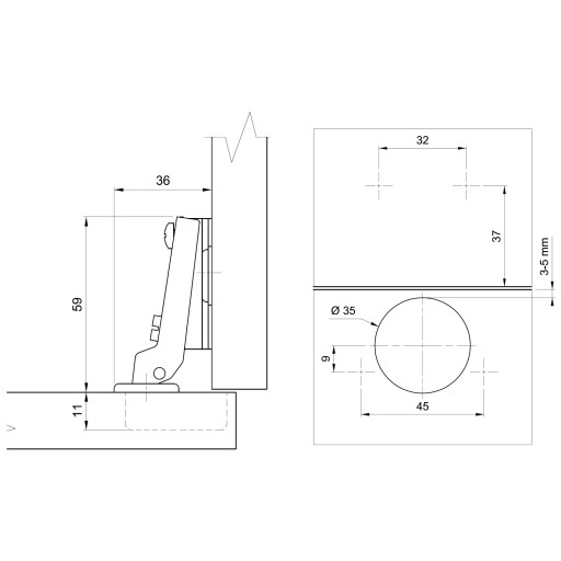 Zawias meblowy bliźniaczy AGV fi 35mm CLIP-ON 2szt