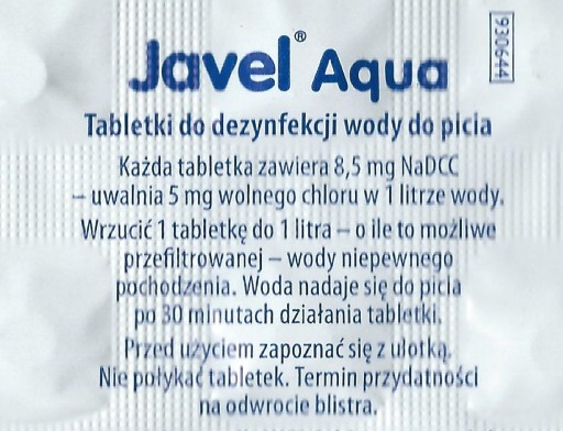 JAVEL AQUA ТАБЛЕТКИ ДЛЯ ОБРАБОТКИ ВОДЫ НА 20 Л 901