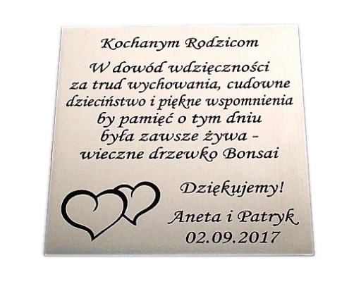 Tabliczka 12x12 życzenia dedykacja ślub GRAWER
