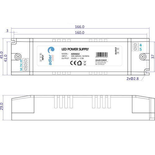 Блок питания для светодиодных лент 12В 60Вт 5А ADM6012 ADLER