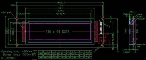 ART Новый ЖК-дисплей 240x64 (Y/Зеленый светодиод) TOSHIBA T6963C