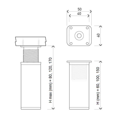 4 шт. НОЖКИ МЕБЕЛЬНЫЕ НОЖКИ 40х40х100мм INOX