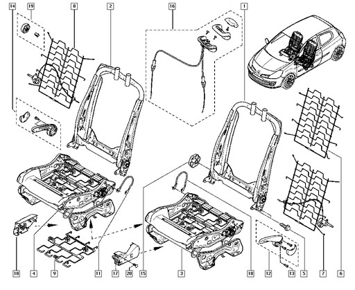 Rączka regulacji fotela Renault Clio III Oryginał 7701063155