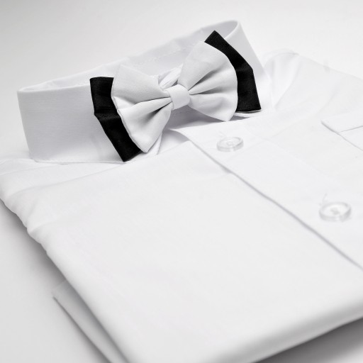 KOSZULA CHŁOPIĘCA BIAŁA Z DŁUGIM RĘKAWEM I MUSZKĄ DO SZKOŁY ELEGANCKA 152