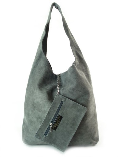 Zamszowy Worek Włoska Skóra Shopper Bag Żółty