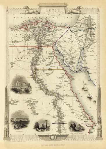 ЕГИПЕТ Каир Александрия иллюстрированная карта 1851 года