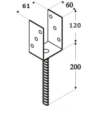 Podstawa słupa do wmurowania kotwa U 60mm gr 4mm