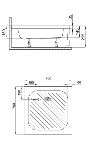 KAREN душевой поддон квадратный 70x70x15 SIPHON HOUSING