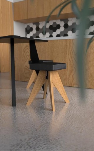 Taboret DREWNIANY TECHNO stołek miękkie siedzisko