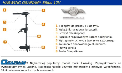 Подвесной электродвигатель HasWing OSAPIAN 55 12В. Селектор передач.