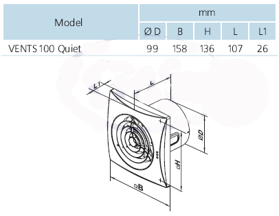 Wentylator fi 100 mm 100 QUIET TH timer, higrostat