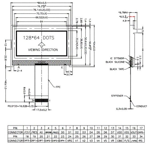 ART LCD графический 128x64-A COG LED b/l-A/KK 3,3В