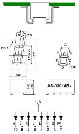 ART LED 1 ЦИФРА 0,30 дюйма = 7,6 мм КРАСНЫЕ изогнутые контакты WA