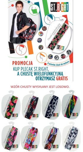 ST.RIGHT PLECAK SZKOLNY MŁODZIEŻOWY + CHUSTA WZORY