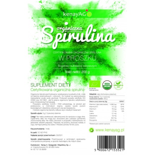 ORGANICZNA SPIRULINA ECO BIO Z INDII CERTYFIKOWANA