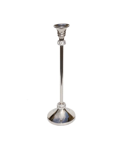 świecznik chrom srebrny metalowy z cyrkoniami 28cm