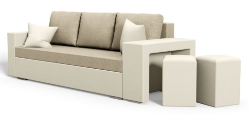 Kanapa z pufami GM rozkładana 238 cm sofa beż brąz