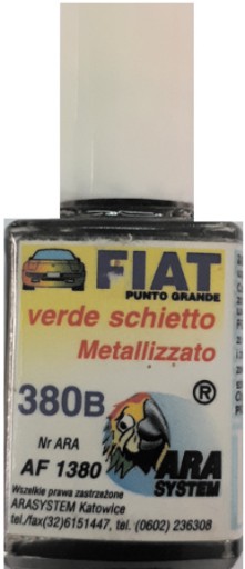 FIAT 380B VERDE SCHIETTO LAKIER SAMOCHODOWY ZAPRAWKA DO RYS 10 ML ARASYSTEM