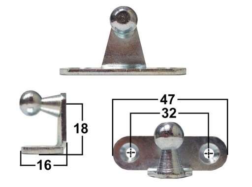 Wspornik kątowy sworzeń kulowy wewnętrzny 10mm dł. 47mm BR608I