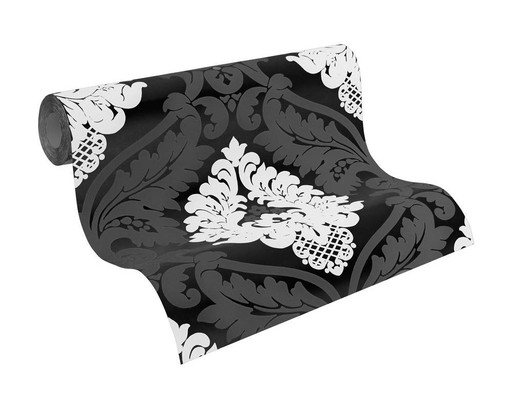 TAPETY 3D ORNAMENT GLAMOUR BIAŁA CZARNA FIZELINA