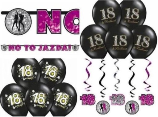 ZESTAW DEKORACJI NA 18 URODZINY OSIEMNASTKA BALONY