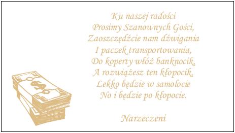 WKŁADKI z Wierszykiem do zaproszeń 25 szt. ZŁOTE