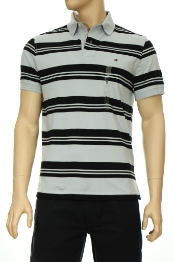 TOMMY HILFIGER SZARE POLO PASKI CUSTOM FIT S/P USA