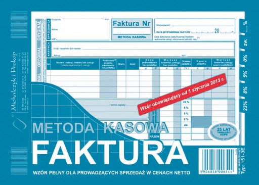 Faktura wzór pełny w cenach netto metoda kasowa O+1K 80 kartek A5 151-3E