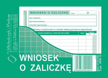 DRUK WNIOSEK O ZALICZKĘ 408-5 A6