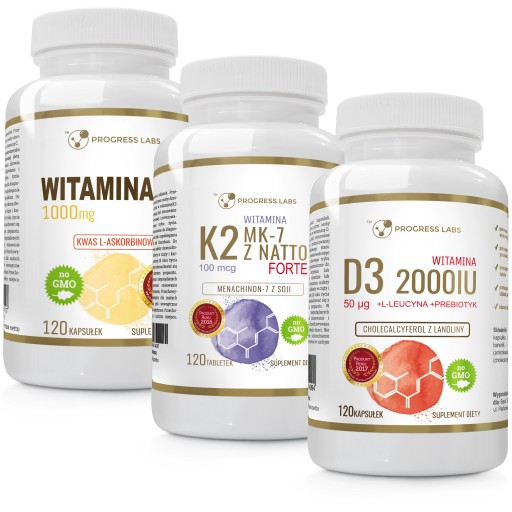 WITAMINA K2 MK-7 z natto + D3 2000IU+ WIT C 1000mg