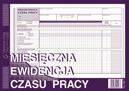 Miesięczna ewidencja czasu pracy offset Michalczyk A4 40 kartek 526-1