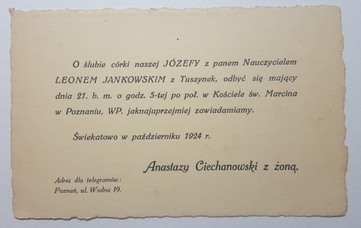 ZAWIADOMIENIE ŚLUBNE TUSZYNKI ŚWIEKATOWO 1924