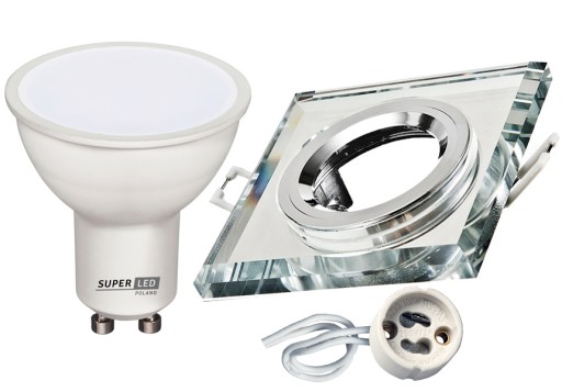 Zestaw oprawa halogenowa SZKLANA kw + LED GU10 6W
