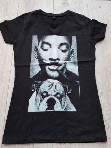 Zdjęcie oferty: BLUZKA DAMSKA T-SHIRT Czarny WILL SMITH Wąsy 36 S