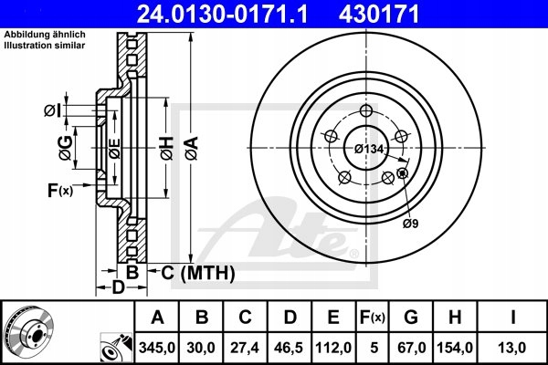 2× ATE 24.0130-0171.1 DISQUE DE FREIN + ATE SABOTS DE FREIN FREINS DB P. W163/W220 280-600 photo 2 - milautoparts-fr.ukrlive.com